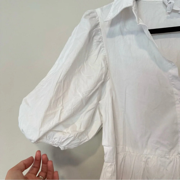 Amadi Cordelia Anthropologie White Crisp Puff Sleeve Tiered Midi Dress XS 1554 - Picture 12 of 13